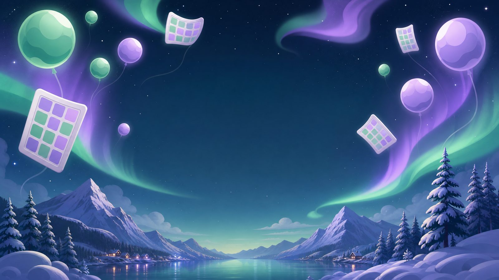 Aurora borealis over a snowy northern landscape with soft mint and lilac light